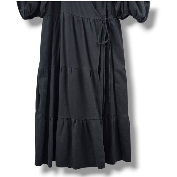 Nasty Gal Maxi Wrap Dress Black Puff Sleeve Tiered Size 18 Boho Milkmaid Grunge - Picture 4 of 11